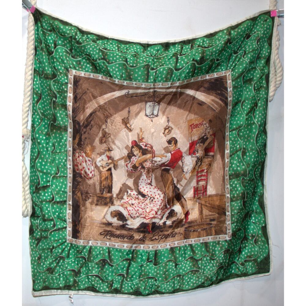 Vintage 50s Scarf Recuerdo De Espana Flamenco Scene Luxury Souvenir 30"X31"